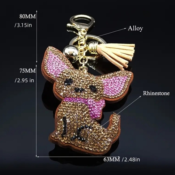 NEW! Crystal Rhinestone Chihuahua Keychain/Purse🎒👜 Charm ~ 🐾🎁🐕 Dog Pet Paw - Picture 5 of 6